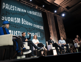 A panel at the 2025 Jewish Voice for Peace National Member Meeting, held in Baltimore, MD, May 1-4. (Photo: Isabel Gadd)